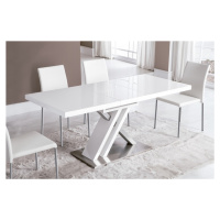 Estila Moderní obdélníkový rozkládací jídelní stůl Brillante v lesklé bílé barvě s kovovou podst