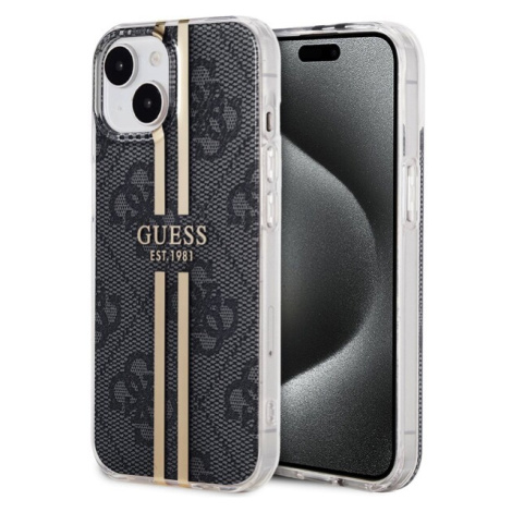 Guess IML 4G Gold Stripe kryt iPhone 15 černý