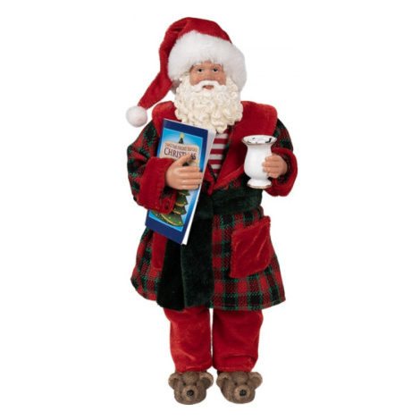 Figurka Santa Clause v domácím úboru s horkou čokoládou a knížkou – 28 cm Clayre & Eef