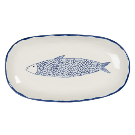 Keramický servírovací talíř s modrým dekorem ryby Nadiya – 30x16x3 cm Clayre & Eef