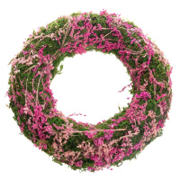 Mechový věnec se sušenými kvítky, růžová, 30 x 7 cm