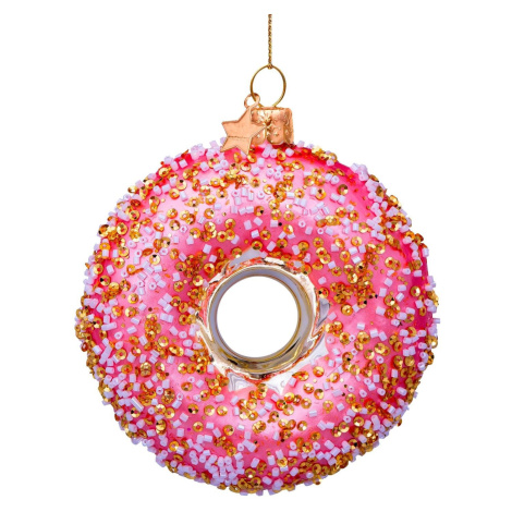 LAALU Vánoční ozdoby - donut růžový, skleněný, 11 cm