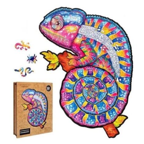 Dřevěné barevné puzzle - Hypnotický chameleon