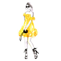 Ilustrace Fashion illustration yellow summer dress, Blursbyai, (26.7 x 40 cm)