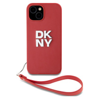 DKNY PU Leather Stack Logo Wrist Strap kryt iPhone 13 červený