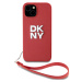 DKNY PU Leather Stack Logo Wrist Strap kryt iPhone 13 červený