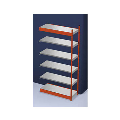 hofe Stabilní zásuvný regál, jednostranný, výška regálu 2500 mm, oranžový / pozinkovaný, šířka p