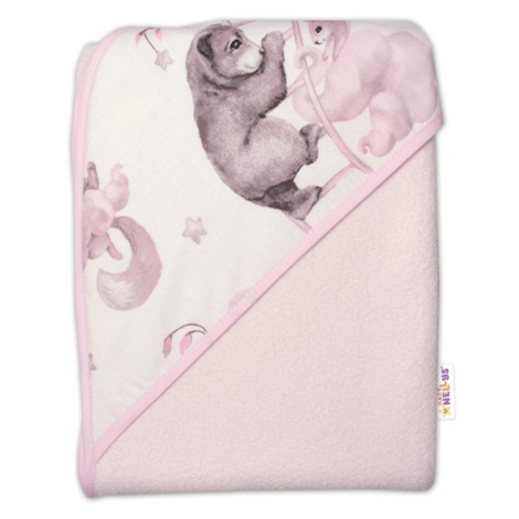 Baby Nellys Dětská termoosuška s kapucí Baby Nellys, Zvířátka na mráčku, 100 x 100 cm, růžová