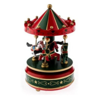 Hrací kolotoč s koníky, 10,5 x 18 x 10,5 cm, červeno-zelená