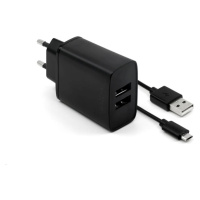 Fixed nabíječka do sítě, konektor 2x USB-A, kabel USB -> micro USB délka 1 m, 15 W, černá
