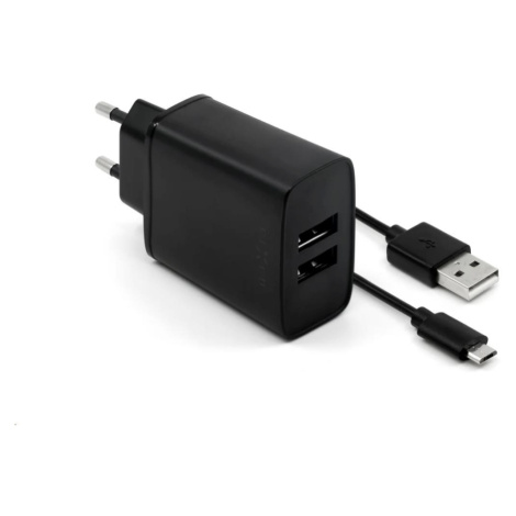 Fixed nabíječka do sítě, konektor 2x USB-A, kabel USB -> micro USB délka 1 m, 15 W, černá