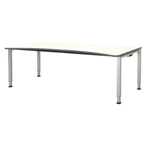 mauser Designový stůl s přestavováním výšky, šířka 2000 mm, deska bílá, podstavec v hliníkové st