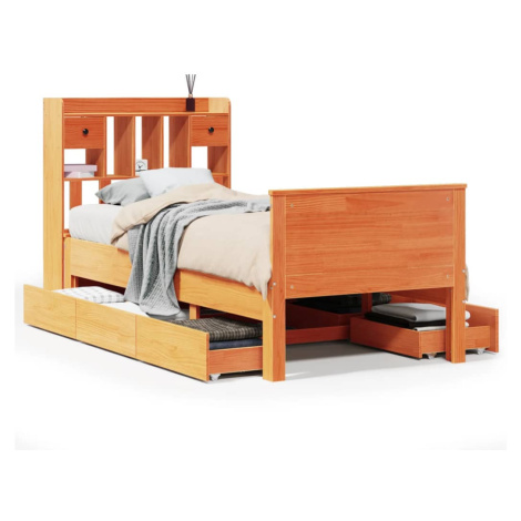 vidaXL Postel s knihovnou bez matrace hnědá 100x200 cm masiv borovice