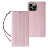 Magnet Strap Case iPhone 14 flip cover peněženka mini lanyard stand růžová