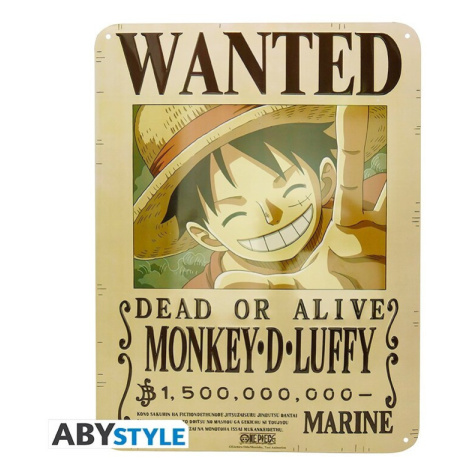 Plechová cedule One Piece - Luffy Wanted New World, 28 x 38 cm ABY STYLE