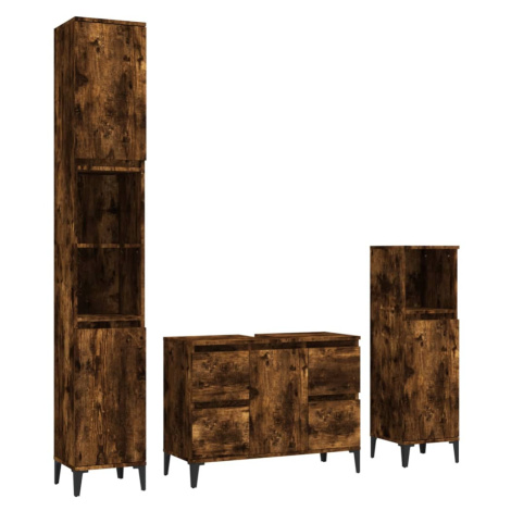 vidaXL 3dílný set koupelnového nábytku kouřový dub kompozitní dřevo