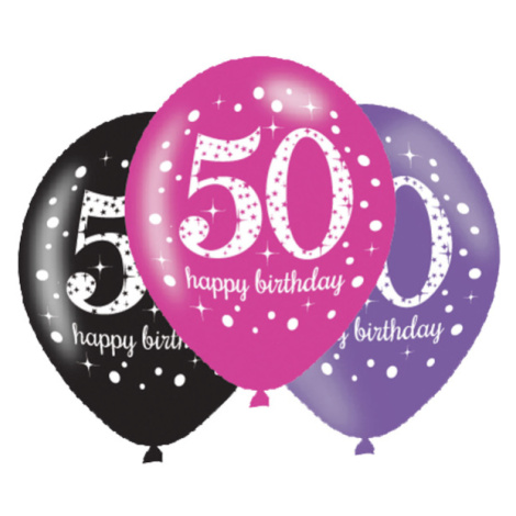 Balónky latexové Sparkling Happy Birthday růžové "50" 27,5 cm 6 ks Amscan