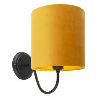 Klasická nástěnná lampa černá se žlutým velurovým odstínem - Matt