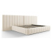 Béžová čalouněná dvoulůžková postel s úložným prostorem a roštem 200x200 cm Gina – Milo Casa