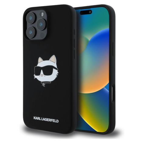 Karl Lagerfeld Liquid Silicone Choupette Head MagSafe kryt iPhone 16 Pro černý