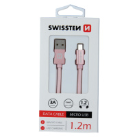 Datový kabel Swissten Textile USB/MicroUSB, 1,2m, růžovo/zlatý