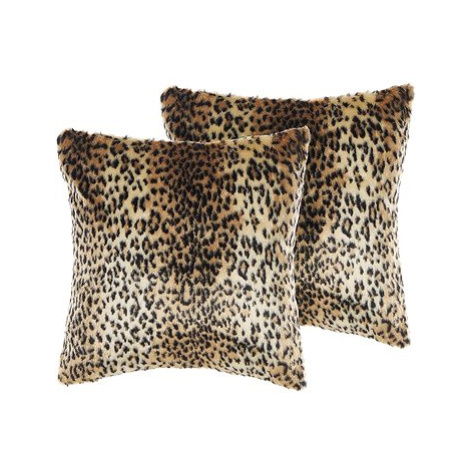 BELIANI, Sada 2 polštářů z umělé kožešiny s leopardím vzorem 45 x 45 cm hnědá FOXTAIL, 313786
