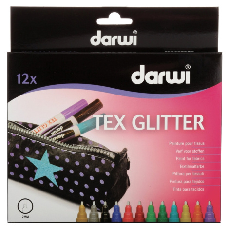 Darwi Tex Fabric Glitter Marker Set Sada textilních fixů 12 x 6 ml