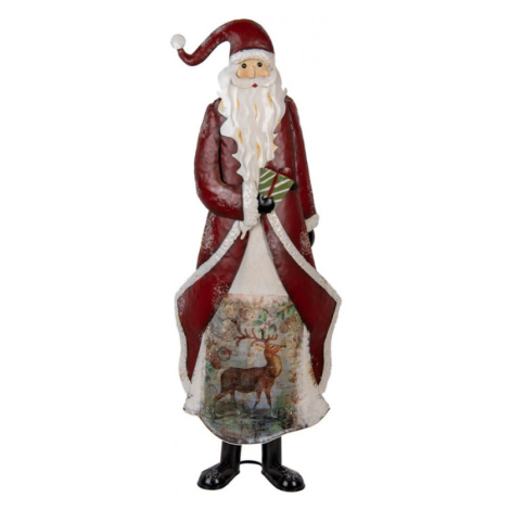 Vánoční dekorace Santa Claus v červeném kabátku s obrázkem jelena – 33x16x85 cm Clayre & Eef