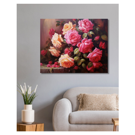 Obrazy na stěnu - Keř růží Rozměr: 80x100 cm, Rámování: vypnuté plátno na rám