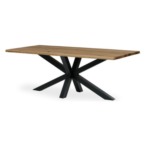 Stůl jídelní, 200x100 cm,masiv dub, přírodní hrana, kovová noha Spyder, černý lak Autronic