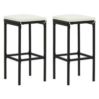 Barové stoličky s poduškami 2 ks černé polyratan