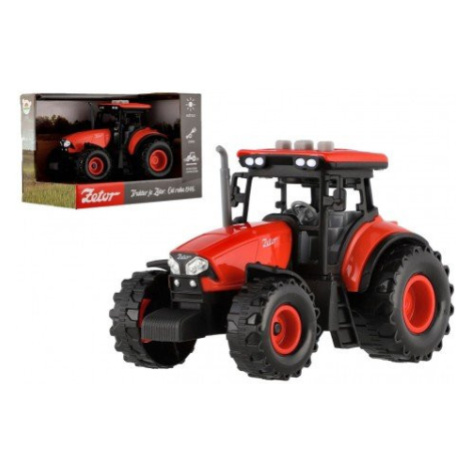 Traktor Zetor plast 9x14cm na setrvačník na bat. se světlem se zvukem v krabici 18x12x10,5cm Teddies