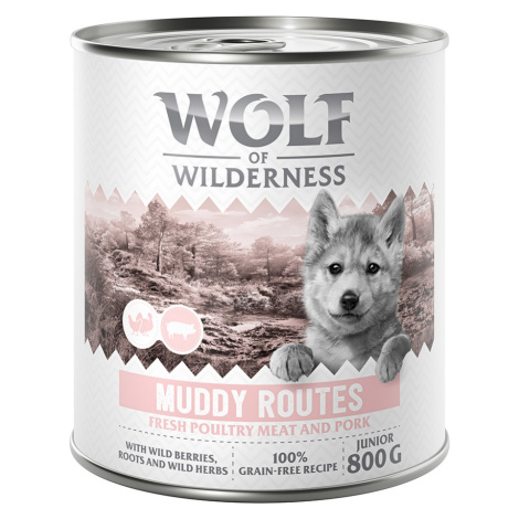 Wolf of Wilderness Junior "Expedition", 6 x 800 g - Muddy Routes - drůbež s vepřovým