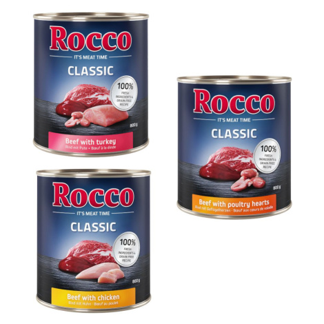 Rocco Classic míchané balení na zkoušku 6 x 800 g - drůbeží mix: hovězí/kuřecí, hovězí/drůbeží s