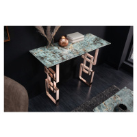 Estila Art-deco konzolový stolek Ariana s mramorovým designem na tyrkysové vrchní desce s růžově