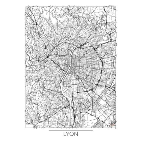 Mapa Lyon, Hubert Roguski, 30 × 40 cm