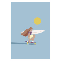 Ilustrace Flat illustration of surfer girl skating, LucidSurf, 26.7 × 40 cm