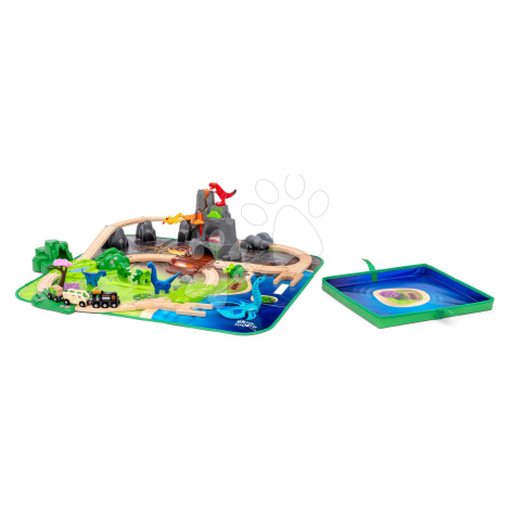 Dřevěná vláčkodráha s dinosaury Dinosaur Deluxe Set BRIO sopka se zvukem a světlem a vláček s 8 
