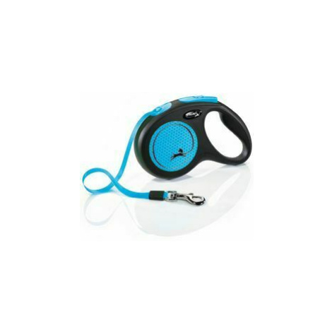 Vodítko FLEXI Neon M pásek 5m/25kg černá/modrá NEW