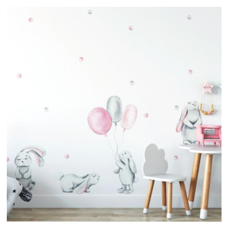 Sada nálepek na zeď s motivem králíků v pastelových barvách