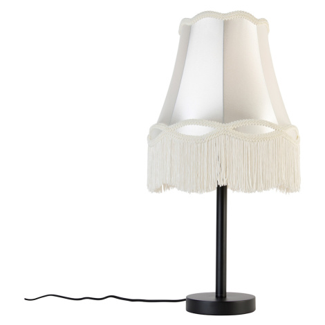 Klasická stolní lampa černá s odstínem babička krémová 30 cm - Simplo QAZQA