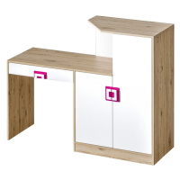 Pracovní stůl s komodou UWARA, dub jasný/bílá/růžová