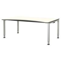 mauser Designový stůl s přestavováním výšky, šířka 1800 mm, deska bílá, podstavec v hliníkové st
