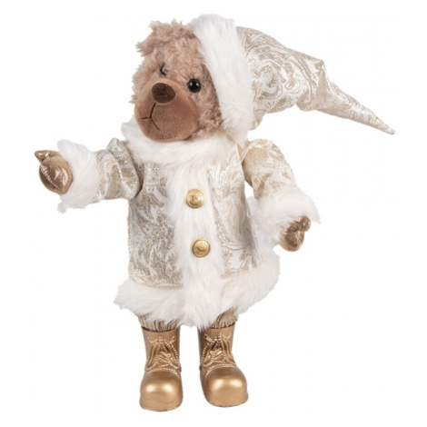 Vánoční dekorace plyšový medvídek ve zlatých holinkách a kabátku – 36 cm Clayre & Eef