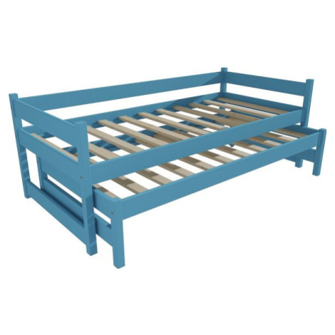 Modrá postel s výsuvnou přistýlkou DPV003-90 FOR LIVING