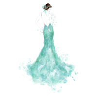 Ilustrace Mint mermaid dress fashion illustration, Blursbyai, 30 × 40 cm