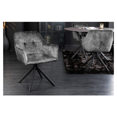 Estila Designová otočná kancelářská židle Devon s tmavě šedým čalouněním a černým šikmýma nohama