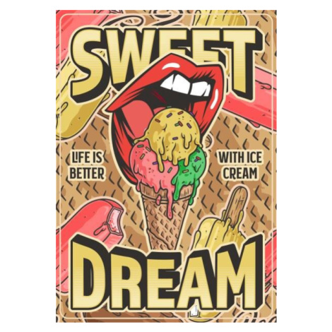 Plakát, Obraz - Ice cream colorful vintage flyer, IMOGI, 30 × 40 cm