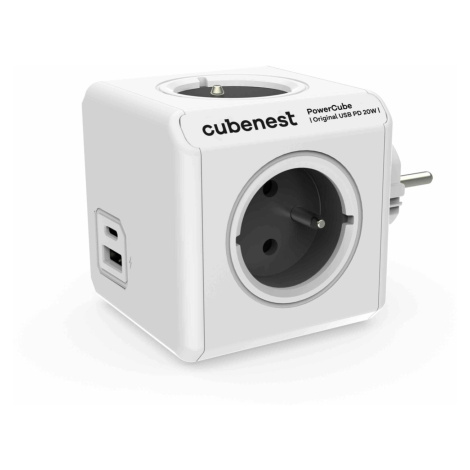 Cubenest Rozbočovač PowerCube Original USB PD 20W, 4x zásuvka + USB A+C, šedá Allocacoc