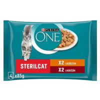 Purina ONE Sterilcat minifiletky s kuřetem a zelenými fazolkami, s hovězím a mrkví ve šťávě 4 × 